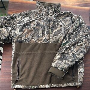 Drake Waterfowl Systems Quarter Zip Brown Fleece Duck Camo Pullover